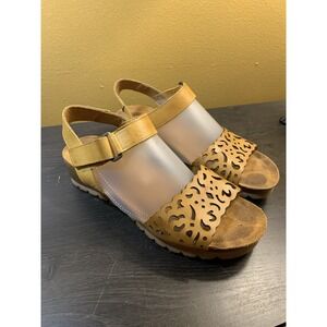 DORKING Tan Cut-Out Leather Quarter Strap Wedge‎ Heel Sandals EUR 39≈ US 8.5